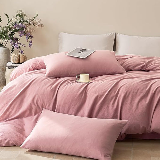 JELLYMONI Duvet Cover King Size - 100% Washed Cotton Comforter Cover with Linen-Like Texture, Breathable & Soft Bedding for Modern Home, Guest Room and Everyday Use,1 Duvet Cover & 2 Pillowcases