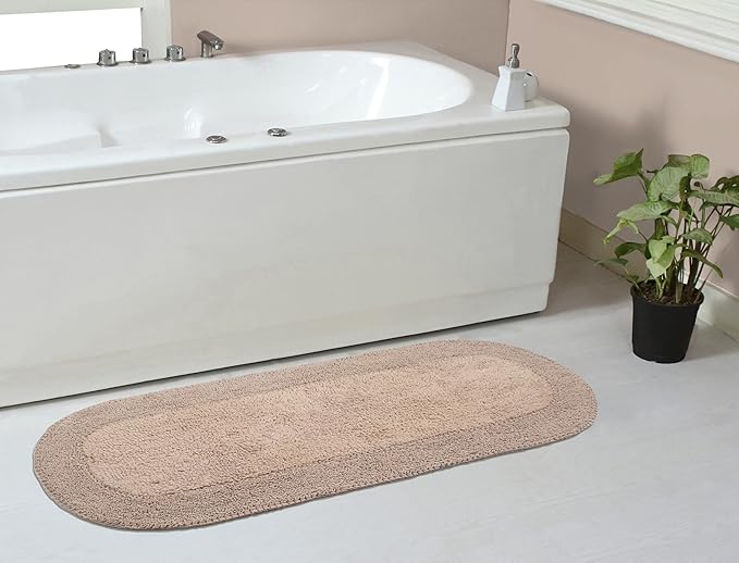 Home Weavers Double Ruffle Collection 100% Cotton Bathroom Rugs Set, Washable Rug, Extra Soft and Absorbent Bath Rug, Kitchen Mat, Bath Mat Set, Bath Floor Mat Non Slip, 21"x54" Runner, Linen