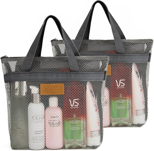 Mesh Shower Caddy Bag Portable Hanging Toiletry and Bath Organizer with Zipper for Travel, Gym, Camping, College Dorms, Beach