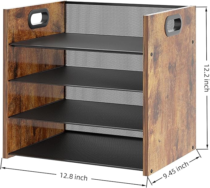 Wood Desk Organizer - 4-Tier Desktop File Organizer, Wooden Paper Organizer, Office Desk Organizer for Papers, Mail, Notebooks, Stationery