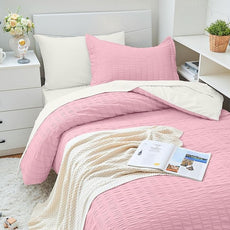 HYMOKEGE Pink/Ivory Twin XL Comforter Set Seersucker 5 Pieces, All Season Luxury Bed in a Bag for Bedroom, Bedding Set with Comforter, Sheets, Pillowcase & Sham