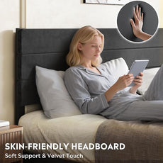 WLIVE King Size Upholstered Bed Frame with 4 Storage Drawers and Headboard, Velvet Platform Bedframe, Sturdy Metal & Wooden Slats Support, No Box Spring Needed, Easy Assembly, Black