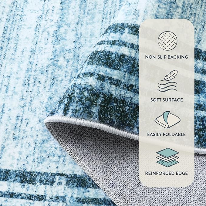 Lahome Abstract Runner Rug,2.5x8 Hallway Runner Rug Non-Slip Washable Blue Kitchen Runner Rugs,Low-Pile Soft Bedroom Runner Minimalist Solid Indoor Carpet Runners for Entryway Bathroom Laundry Room
