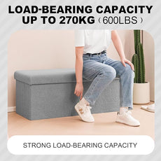 PINPLUS Storage Ottoman Bench Sherpa Foot Rest, Foldable Boucle Ottomans, Large Faux Teddy Fur Ottoman Storage Box Entryway Bench for Dorm, Grey 43.3'' x 15'' x 15''