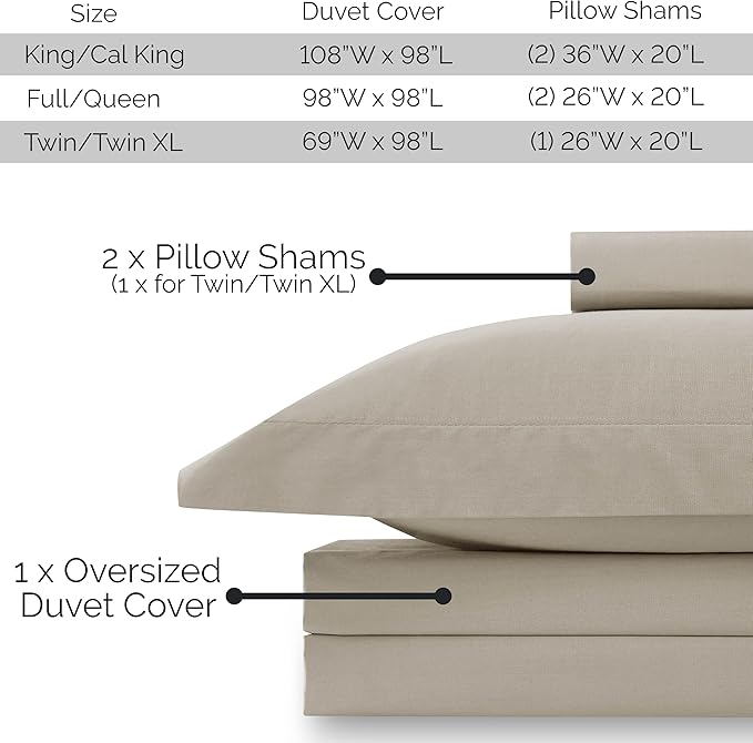 Southshore Fine Living, Inc. Premium Collection Oversized King Duvet Cover Set, Soft Duvet Cover 3-Piece, Two Matching Shams (108 in Wide x 98 in Long), Taupe, King/California King