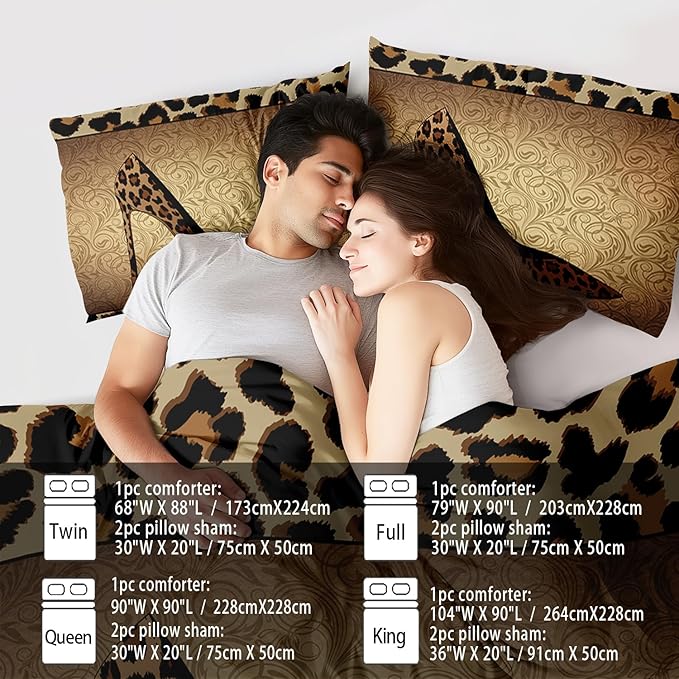 Leopard Comforter Set Twin Girls,Sexy High Heel Comforter for Women,Leopard Print Bedding Set Twin Adult,High Heel Quilt Bedroom Decor,African Animal Print Bedding Quilt
