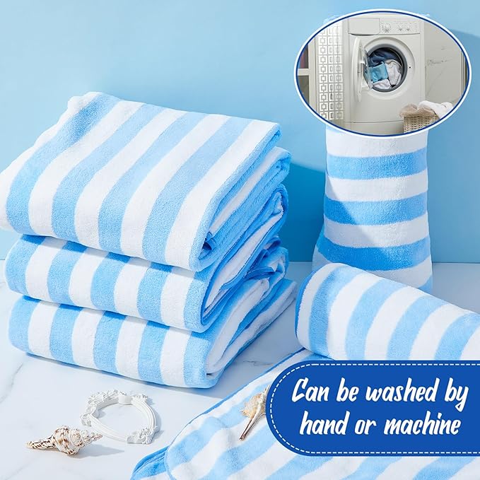 16 Pack Microfiber Bath Towels Bulk 27'' x 60'' Oversized Size Bath Towel Highly Absorbent Extra Large Soft Drying for Shower Beach Winter Salon Sport Gym Party (Stripes,Light Blue)