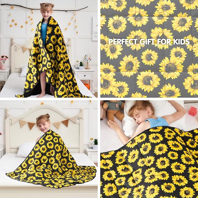 yescool Weighted Blanket 5 Pounds Cooling Weighted Lap Blanket, Sunflower Heavy Blanket for Sleeping, Breathable Weighted Throw Blanket Gift for 40-60lbs, 36"x48"