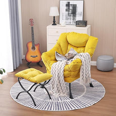 Lazy Chair and Ottoman, Large Accent Lounge Chair with Armrests and a Side Pocket, Modern Leisure Upholstered Sofa Reading Armchair with Footrest for Bedroom, Living Room, Dorm Rooms, Office