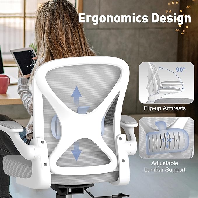 ZZH Ergonomic Office Chair Set of 10 with Adjustable Lumbar Support, Mesh Home Office Desk Chair with Wheels and Flip-up Arms, Grey