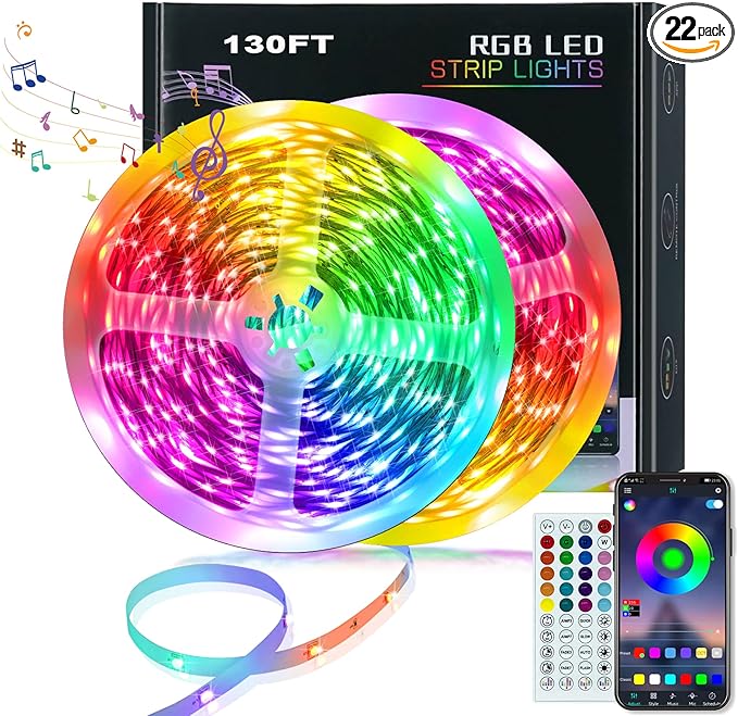 KEELIXIN LED Lights Music Sync RGB LED Strip Lights with APP & Remote Control (130ft)