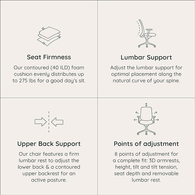 Branch Ergonomic Chair - A Versatile Desk Chair with Adjustable Lumbar Support, Breathable Mesh Backrest, and Smooth Wheels - Experience Optimal Comfort and Support - Graphite - White