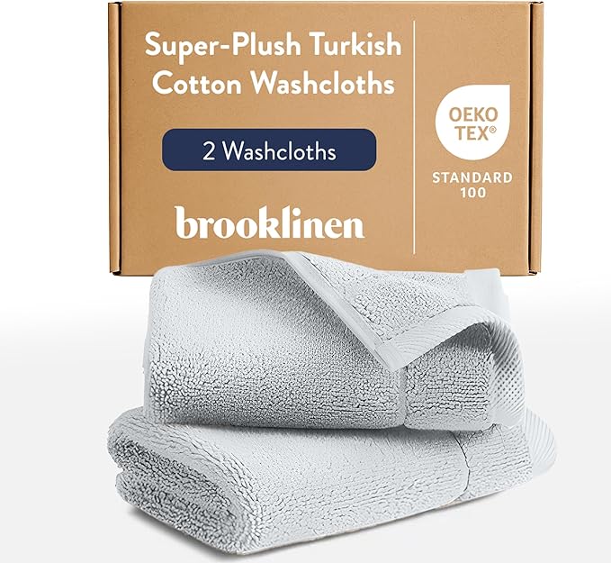 Brooklinen Super-Plush Turkish Cotton Washcloths - Set of 2 - Cotton, 820 GSM, Highly Absorbent, Machine Washable, Perfect for Home & Bathroom (13" x 13", Smoke Grey)