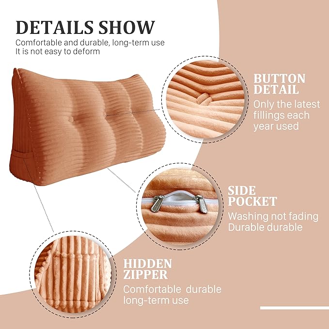 11 lbs Thickened Headboard Pillow Wedge Pillow Headboard Reading Pillow Bed for Comfortable Backrest Reading Triangular Pillow with Side Pocket Backrest Pillows for Sitting in Bed Queen