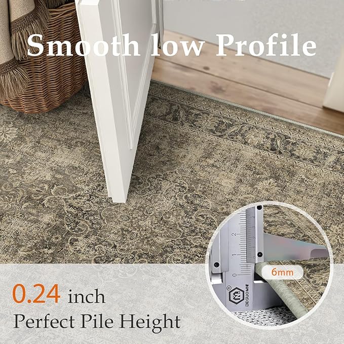 10x12 Brown Area Rug Vintage Living Room Bedroom Washable Carpet Non-Slip Soft Low Pile Distressed Indoor Large Throw Rug for Dining Room Office