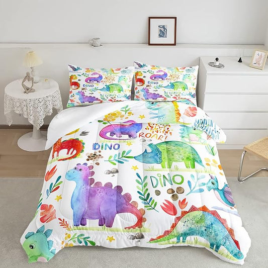 CVHOUSE Dinosaur Comforter Set - Twin Microfiber Quilt Set with 1 Comforter and 2 Pillow Cases - 3 Piece