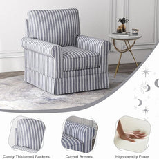 INZOY Swivel Accent Chair Linen Mid Century Modern Chair, Comfy Swivel Barrel Reading Chair, Upholstered Square Chair for Living Room Bedroom Small Spaces, Fully Assembled, Blue Stripe