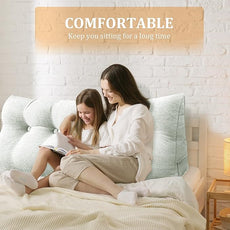 11 lbs Thickened Queen Headboard Pillow Wedge Pillow Headboard Reading Pillow Bed for Comfortable Backrest Reading Triangular Pillow with Side Pocket for Sitting in Bed Cotton Linen White