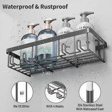 5 Pack Shower Caddy Organizer Rack Shelf for Inside Shower, Self Adhesive Bathroom Wall Storage Basket Rustproof Stainless Steel Large Capacity Shampoo Holder, Dark Grey