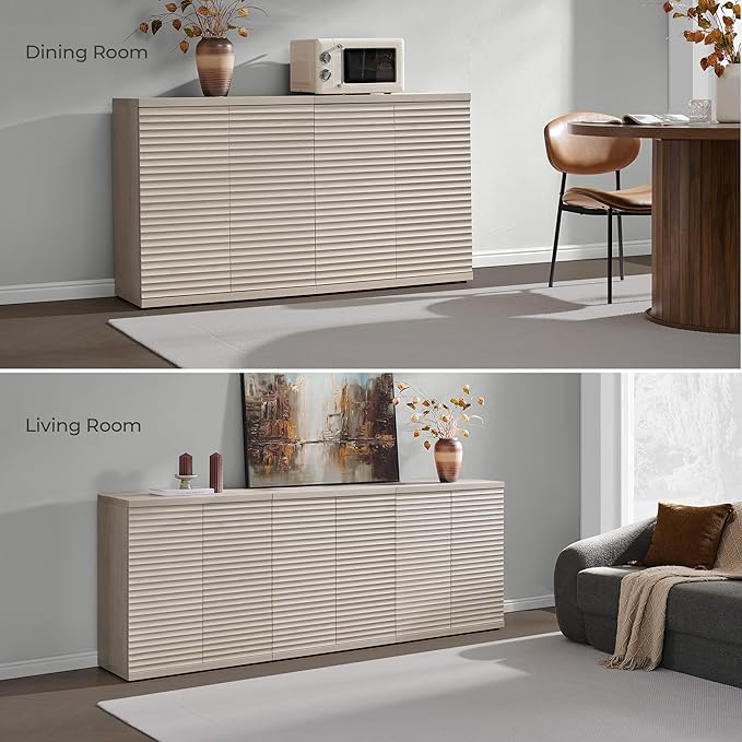 SICOTAS Buffet Cabinet with Storage Accent Sideboard Modern Credenza with Doors & Shelves Fluted Media Console Mid Century Coffee Bar Table for Living Room Kitchen Dining Room Hallway (2PCS)