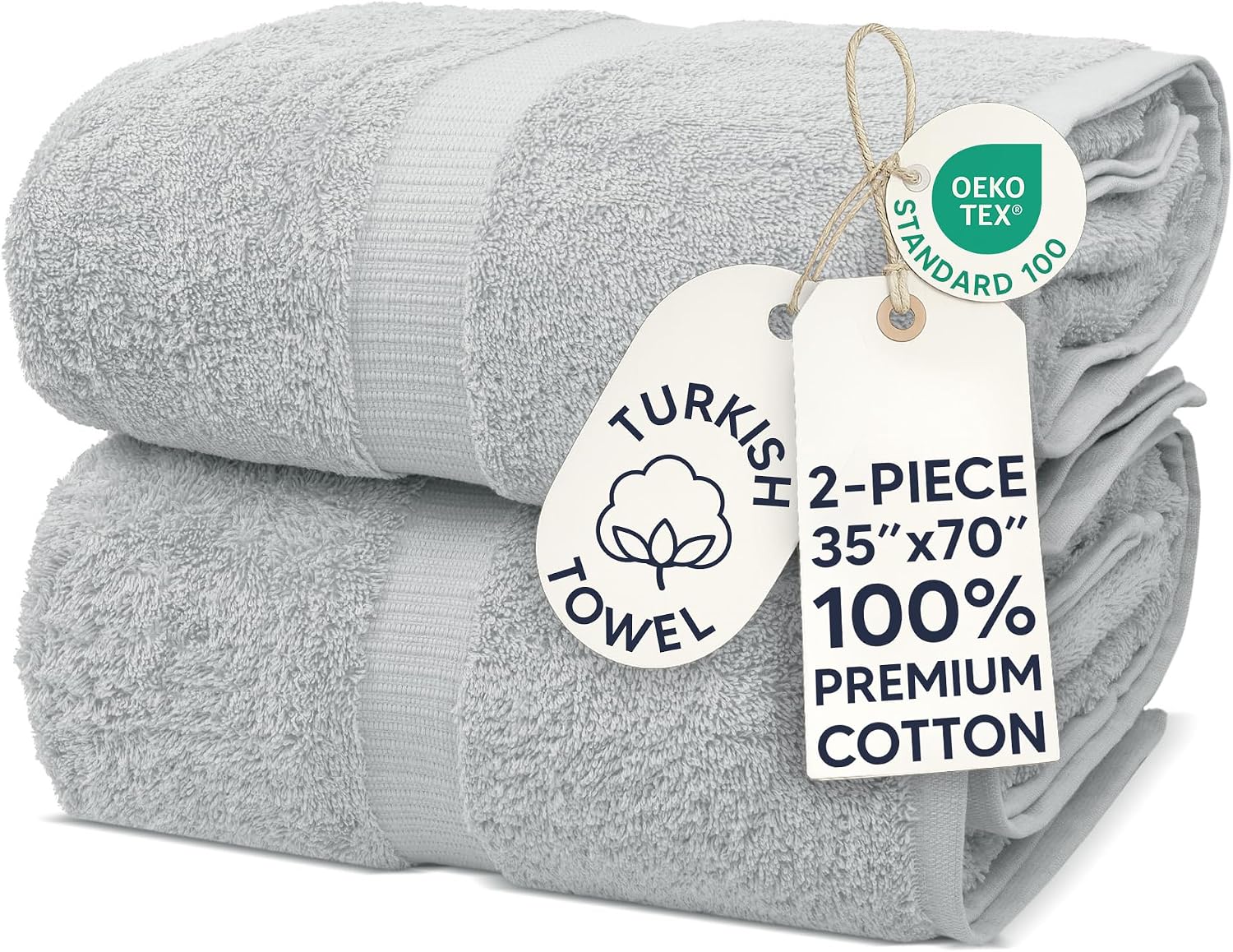 Chakir Turkish Linens 4 Piece Bath Towel Set, 100% Cotton Luxury Turkish Towels for Bathroom, Soft Absorbent Bath Towels, 27 x 54 Inches, Gray