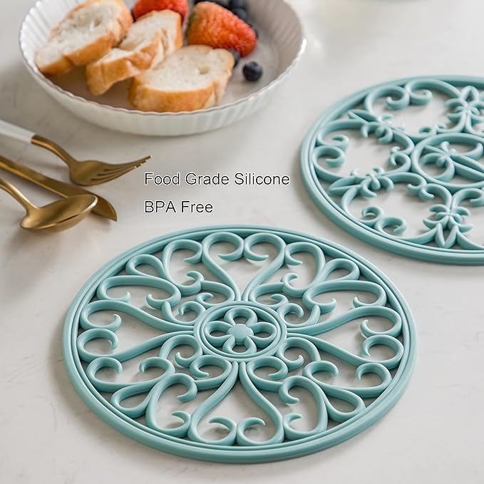 Silicone Trivet Mat - Non-Slip & Heat Resistant Kitchen Hot Pads for Countertops & Table - Kitchen Trivets for Hot Dishes & Cookware - Hot Pot Holder for Pots & Pans - Teal,Set of 3