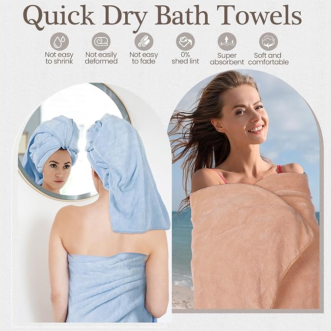 VitalCozy Set of 6 Large Bath Towels for Bathroom 28 x 55 Inches Soft Absorbent Shower Towels Bulk for Daily Use Gym Beach Pool Hotel(Multicolor)