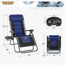 Sophia & Willliam Zero Gravity Chair Set of 2, Reclining Folding Chair with Free Cup Holder (Blue)
