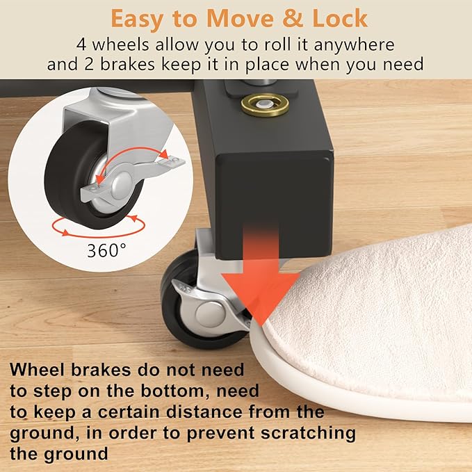 Laiensia Double Rods Garment Rack with Wheels, Clothing Rack for Hanging Clothes,4 Hooks, Multi-functional Bedroom Clothes Rack, White