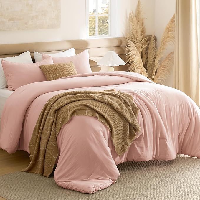 Bedsure California King Size Comforter Set, Blush Pink Soft Prewashed Bedding for All Seasons, 3 Pieces GentleSoft™ Bed Set, 1 Lightweight Comforter (104"x96") and 2 Pillowcases (20"x36")