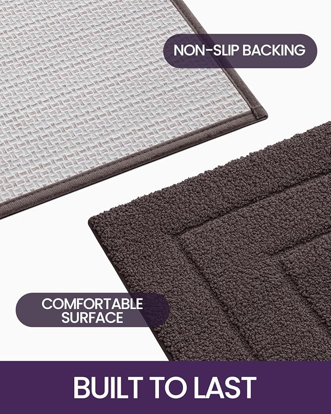 DEXI Bathroom Rug 32x20, Non Slip Washable Bath Mat for Shower Floor, Absorbent Soft Bathmat with Rubber Backing, Quick Dry Microfiber Carpet, Brown