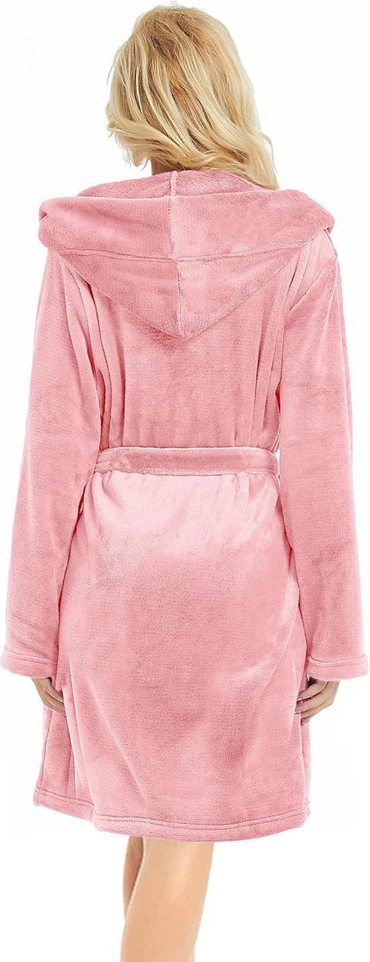 U2SKIIN Women Hooded Fleece Robe, Short Plush Robes for Womens With Hood Soft Warm Spa Bathrobe