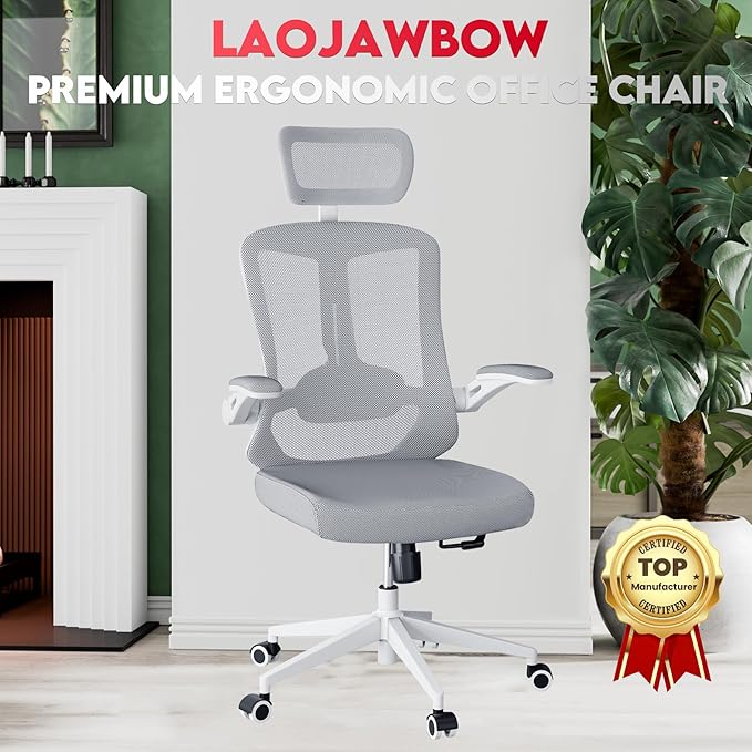 Ergonomic Office Chair - 400LB Comfy Desk Chairs with Adjustable Headrest and Lumbar Back Support, Mesh Computer Chairs with Wheels and Arms for Home Office, Study (669Gray-With Headrest)