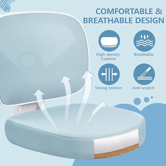 Primy Kids Desk Chair, Pink Study Chair for Boys Girls with Height Adjustable, Swivel Mesh Task Student Chairs for 4-12, Growing Teen Office Chair for Home/School/Office(Light Blue)