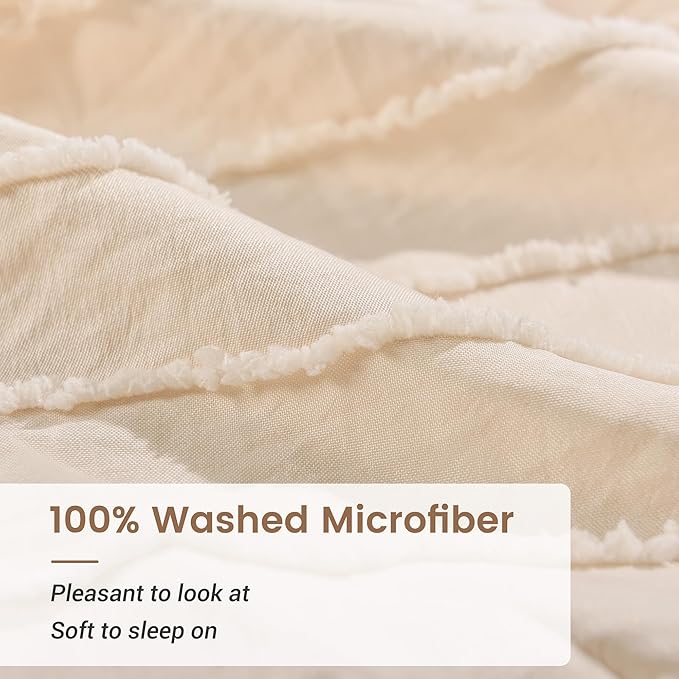 NEXHOME PRO Duvet Cover Full Size,3 Pieces Boho Tufted Duvet Cover Set, Soft and Lightweight Microfiber Comforter Cover Set for All Season (Khaki Full, 80 x 90)-No Comforter