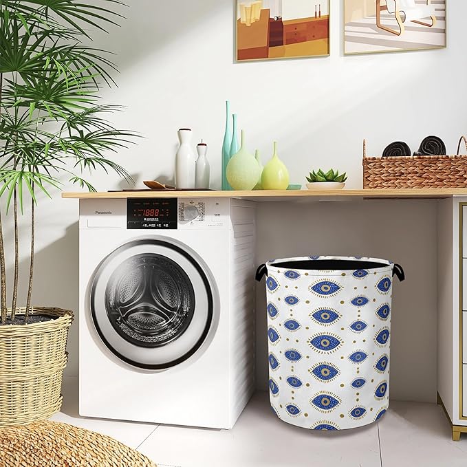 Evil Eyes Laundry Basket,Foldable Oxford Cloth Tote Bag Laundry Hamper Clothes Storage Bucket Organizer for Bedroom Laundry Storage Dormitories 16" x 20.8"