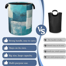 Turquoise Grey Abstract Art Painting Laundry Basket,Foldable Oxford Cloth Geometric Laundry Hamper with Handles, 20.8