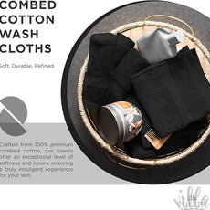 100% Cotton Wash Cloth for face & Body Set of 12, (12 x 12 inches) Sustainable, Soft, Highly Absorbent, Combed Cotton Wash Cloths Pack of 12 for Hotels, Spa, Bathroom, Dorm, Black