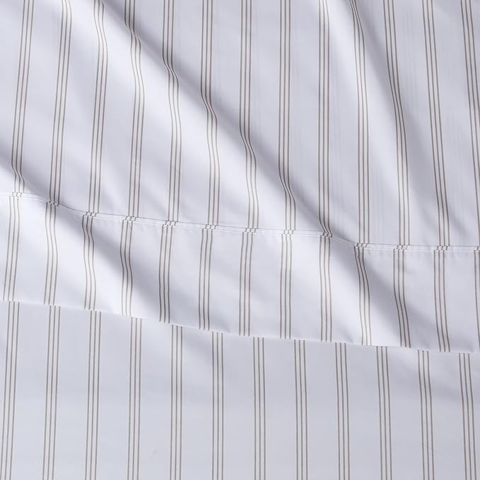 Amazon Basics Lightweight Super Soft Easy Care Microfiber 4 Piece Bed Sheet Set with 14-Inch Deep Pockets, Queen, Taupe Stripe, Striped AmazonBasics