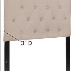 EMMA + OLIVER Twin Size Tufted Upholstered Headboard with Adjustable Metal Bed Rail Slots, Modern Fabric Upholstered Twin Headboard, Beige