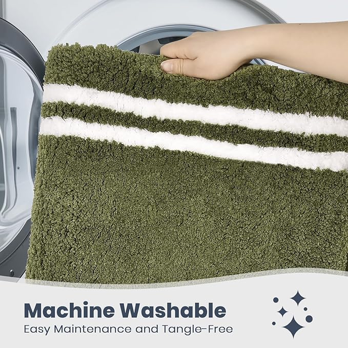 PURRUGS Bathroom Rug Non-Slip Machine Washable 30" x 60", Super Absorbent and Quick Dry Shaggy Microfiber Bath Mat, Extra Soft and Plush Bath Rug for Bathtub, Shower and Sink, Olive Green