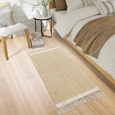 Lahome Boho Kitchen Runner, 2x4.3 Bathroom Runner Rug Lightweight Entryway Rugs Woven Cotton Throw Mat with Tassels, Farmhouse Non Shedding Washable Rug Low Pile Runners for Bedroom Doorway, Khaki