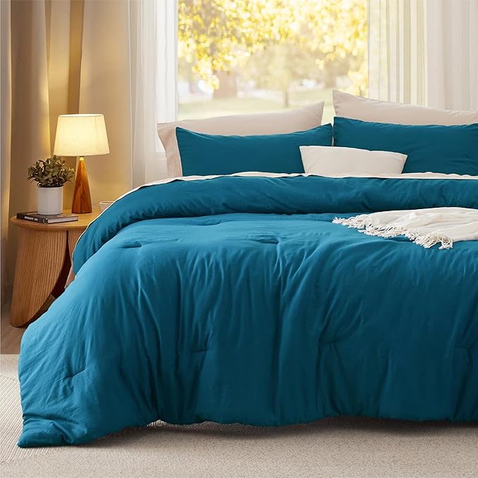 Bedsure Queen Size Comforter Set, Teal Soft Prewashed Bedding for All Seasons, 3 Pieces GentleSoft™ Warm Down Alternative Bed Set, 1 Lightweight Comforter (90"x90") and 2 Pillowcases (20"x26")