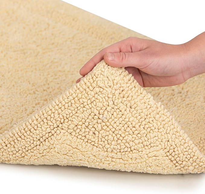 voyzz home Set of 2 Reversible Bath Rug 20x32 inch -17x24 inch | 100% Cotton Hand Tufted Soft & Absorbent Bath Mat|Washable Quick Dry Shaggy Shower Mat | Non-Slip Mordern Bathroom Decor | Yellow…