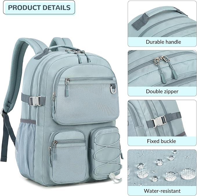 Lohol Multi-Pocket Backpack for Travel College, Heavy Duty Big Bookbag with 15.6 inch Laptop Compartment (Purple Galaxy