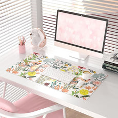 QIYI Floral Large Mouse Pad, Colorful Desk Mat for Desktop, Women Girls Desk Accessories Office Décor, PU Leather Waterproof Big Gaming Mousepad, Blooming Flowers Desk Pad Computer Mat, 31.5