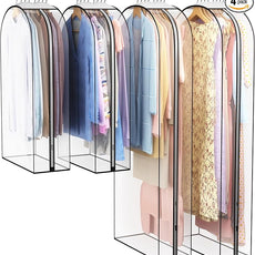 Clear Garment Bag for Hanging Clothes 10” Gusseted, 40&60” Suit Bags for Open Closet Storage Plastic Clothes Cover for Coat, Dress, Shirts, Fur, Jacket, Wardrobe Protectors, 4 Pack