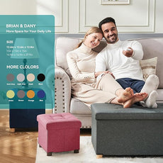 BRIAN & DANY Small Ottoman with Storage, Small Storage Ottoman, Folding Foot Stool with Wood Legs for Living Room and Bedroom Linen Rest Seat, 12.6