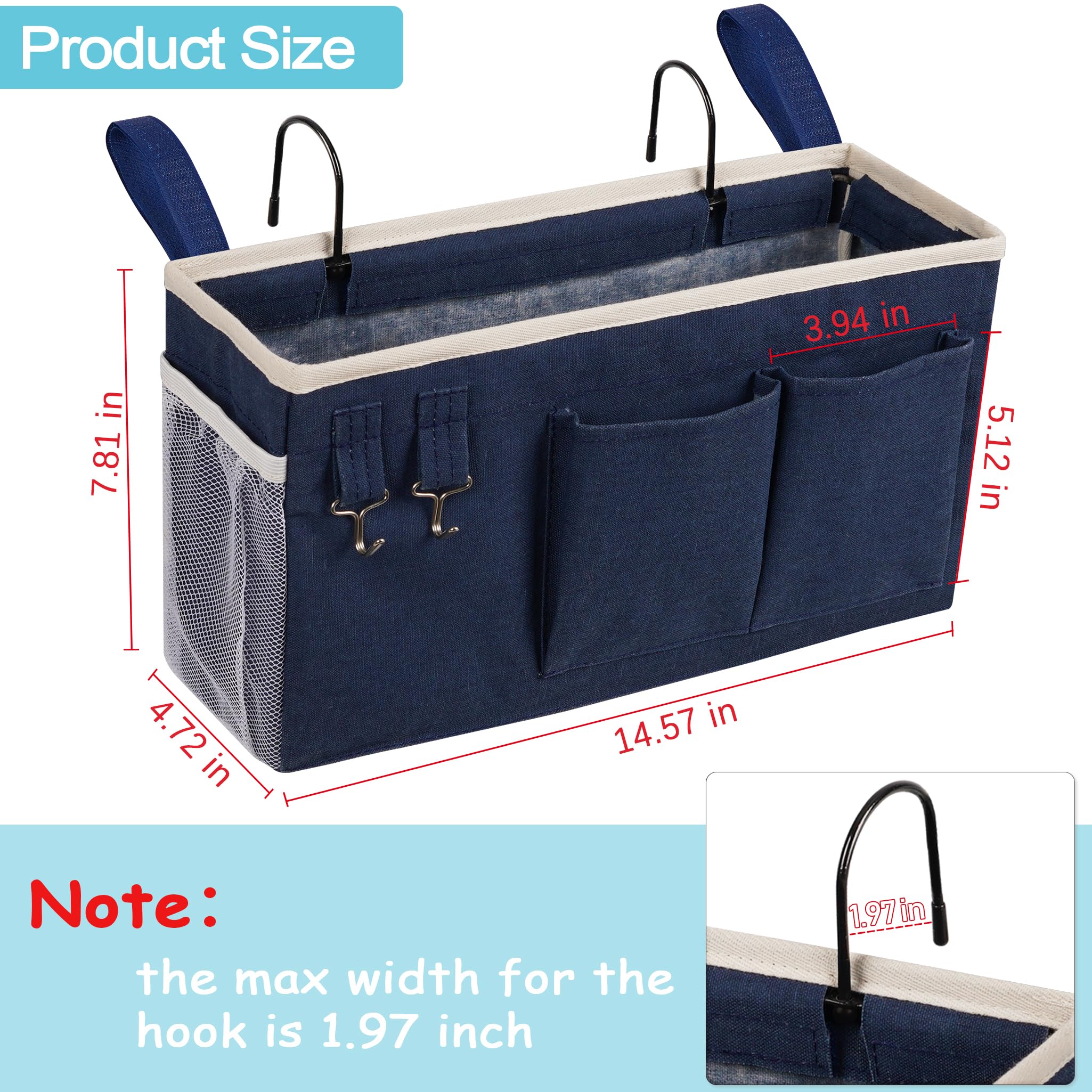 Loghot Bedside Caddy/Bedside Storage Bag Hanging Organizer for Bunk and Hospital Beds,Dorm Rooms Bed Rails,Can be Placed Glasses,Books,Mobile Phones,Keys (Light Pink) Dormly