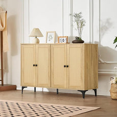 Rattan 2-Door Storage Cabinet Buffet - Boho Small Sideboard with Adjustable Shelves for Pantry Kitchen Entryway, Natural Weave 23.6